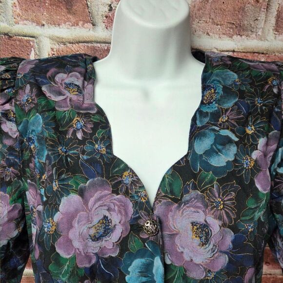 Vintage 80s AllβThat Jazz Yellow Dress 13/14 Puff Sleeve Button Sheath V Neck - Picture 6 of 7